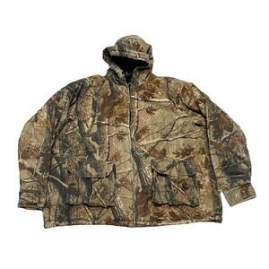 Y2K Realtree Camo Puffy Hooded Jacket Quilt Lined Full Zip XL Hunting Outdoor